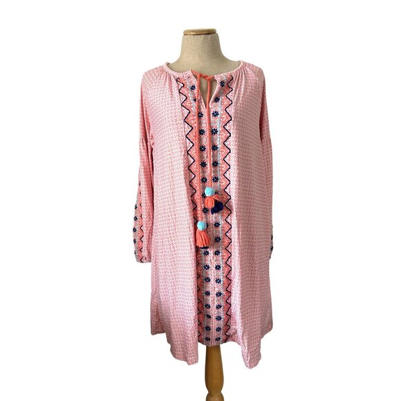 Cabana Women's Sz Large Life Pink Printed Tunic Dress W/ Embroidered - Picture 10 of 10